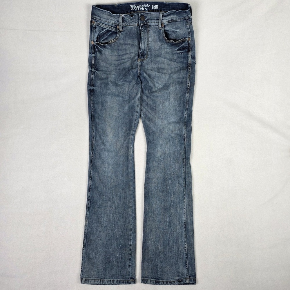 Wrangler Slim Boot Jeans Mens 33x36 Blue Faded Retro Western Cowboy Workwear